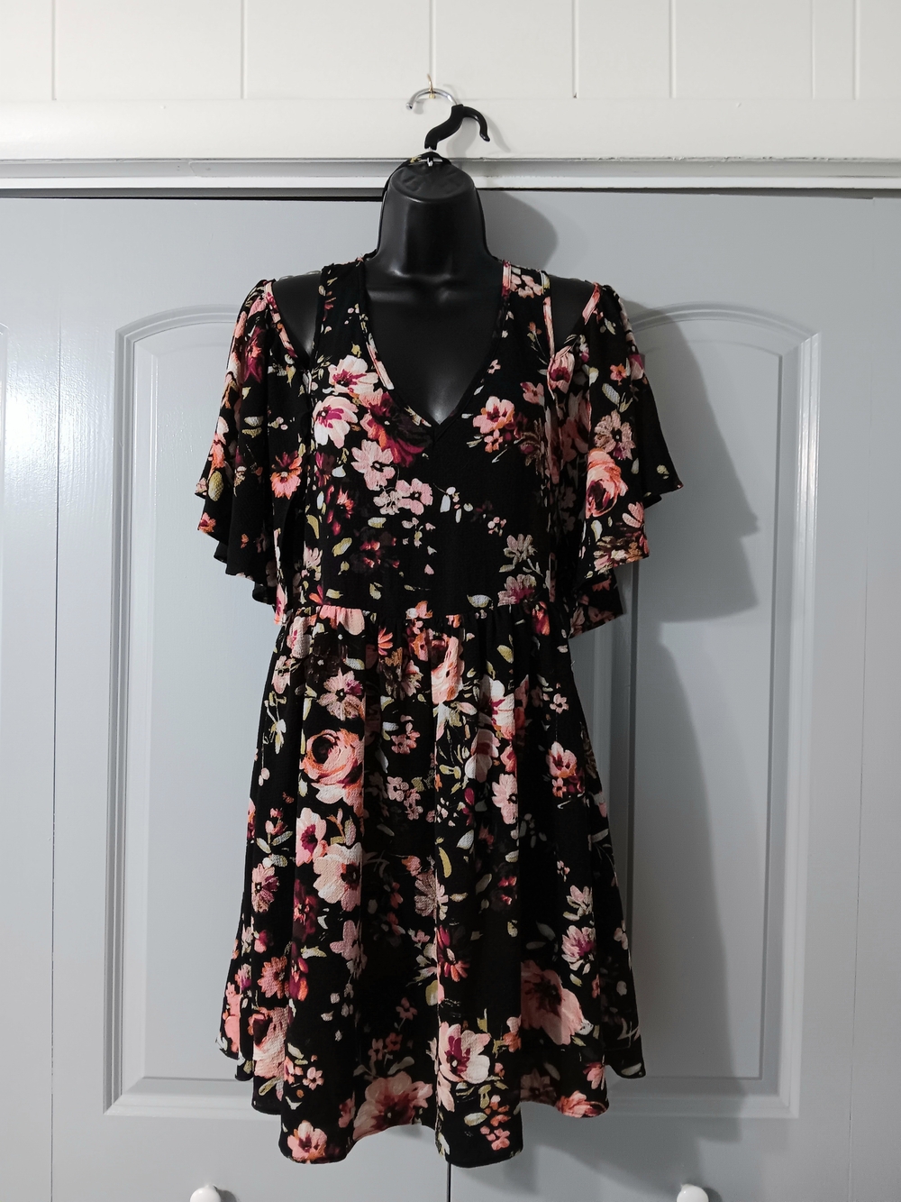 Altar'd State Black Floral Cold Shoulder Dress